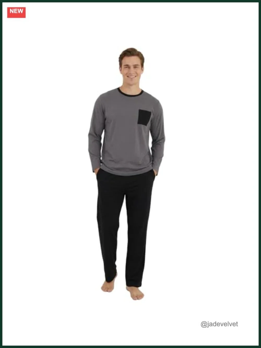 Organic Cotton Pajama Set, Soft Breathable Long Sleeve Pjs for Men Cozy Lounge